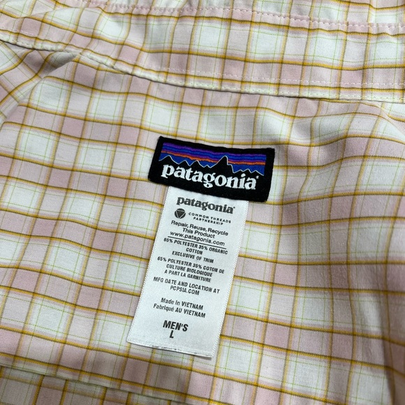 Patagonia Long-Sleeved Island Hopper Shirt Pink Gold Green Cream Plaid Pockets - Picture 7 of 7
